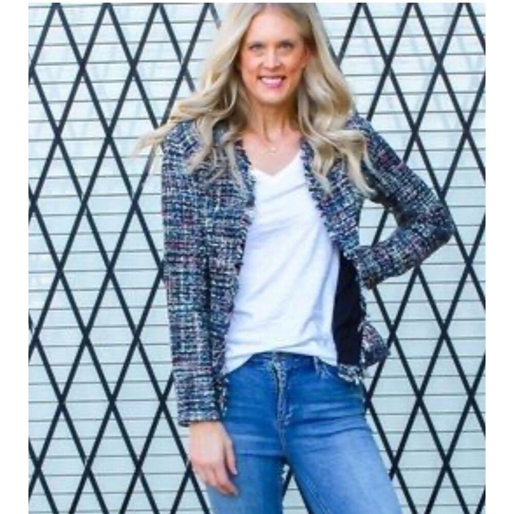 Amalli Talli Shimmer Tweed Fringe Blazer Career Teacher Colorful- S
